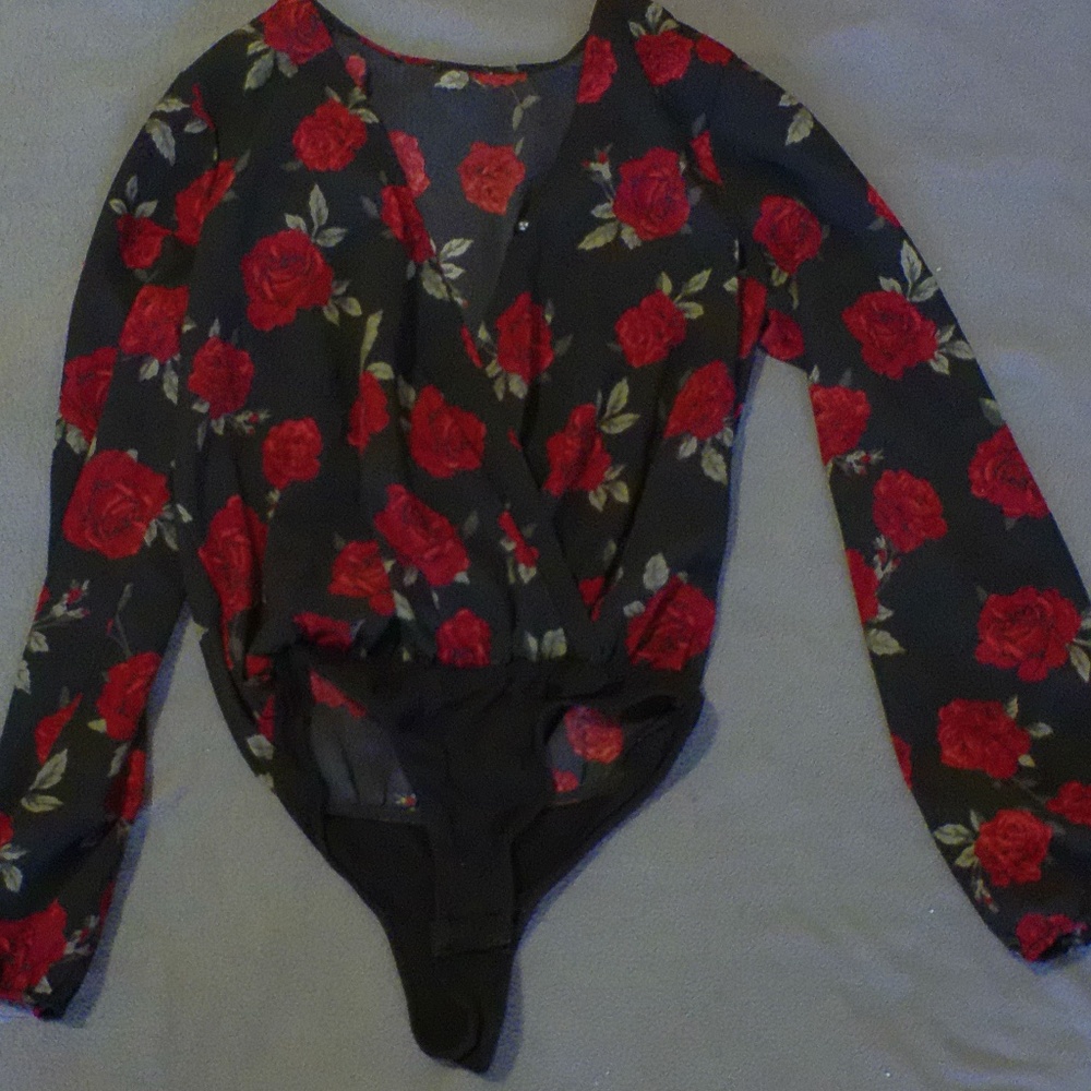 Black and Rose Pattern Bodysuit